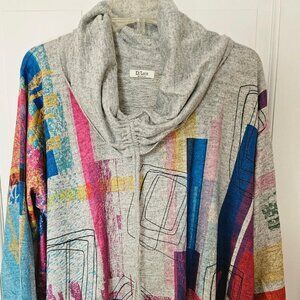 Et' Lois free size dress with cowl neck (USA). Very colorful geometric pattern.